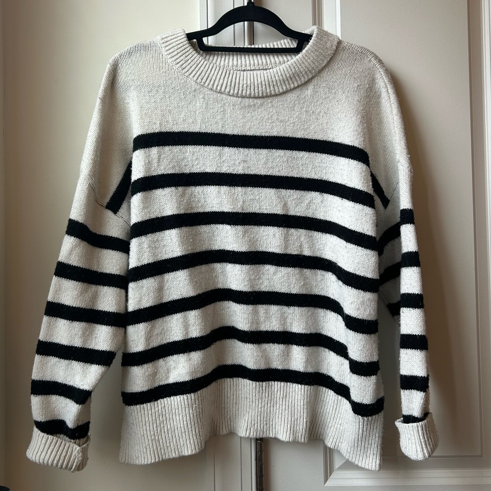 a new day Black and Cream Striped Sweater